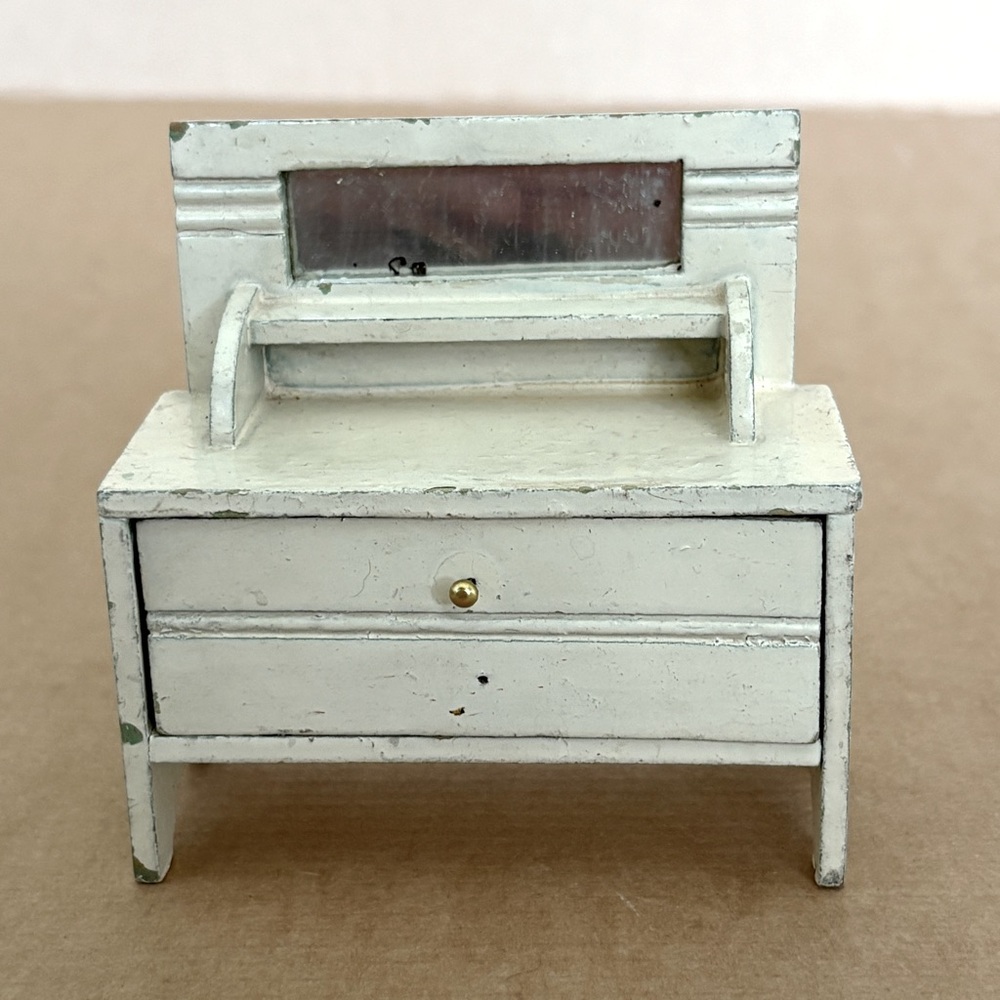 Vintage Dollhouse Dresser w Mirror 1:12 Scale Wood Primitive
